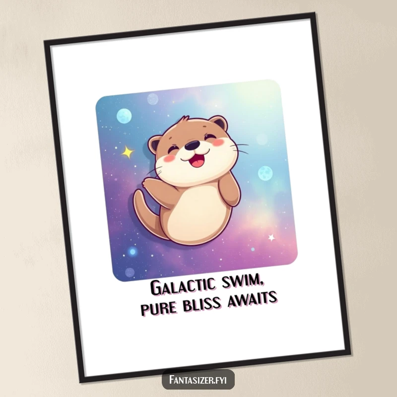 Funny Free Printable Wall Art: A happy otter gleefully swims through a vibrant, star-filled galaxy.