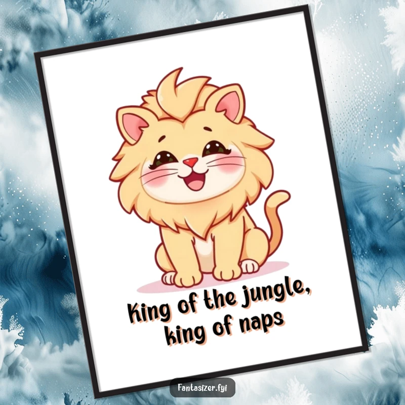 Funny Free Printable Wall Art: Cheerful cat proudly imagining itself as a majestic, regal lion.