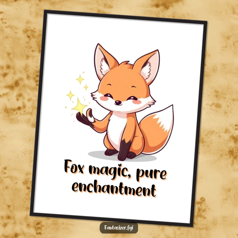 Funny Free Printable Wall Art of a creative fox conjuring sparkling magical effects, ideal for adding a touch of enchantment.