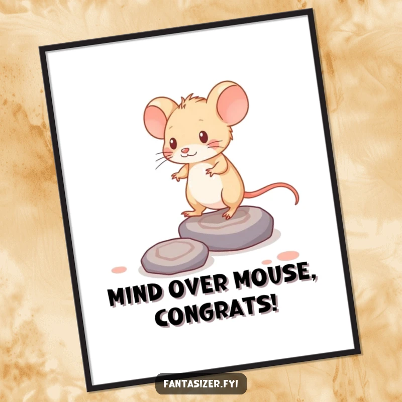 Funny Free Printable Wall Art: Brave mouse confidently stepping on stepping stones made of glowing thoughts.