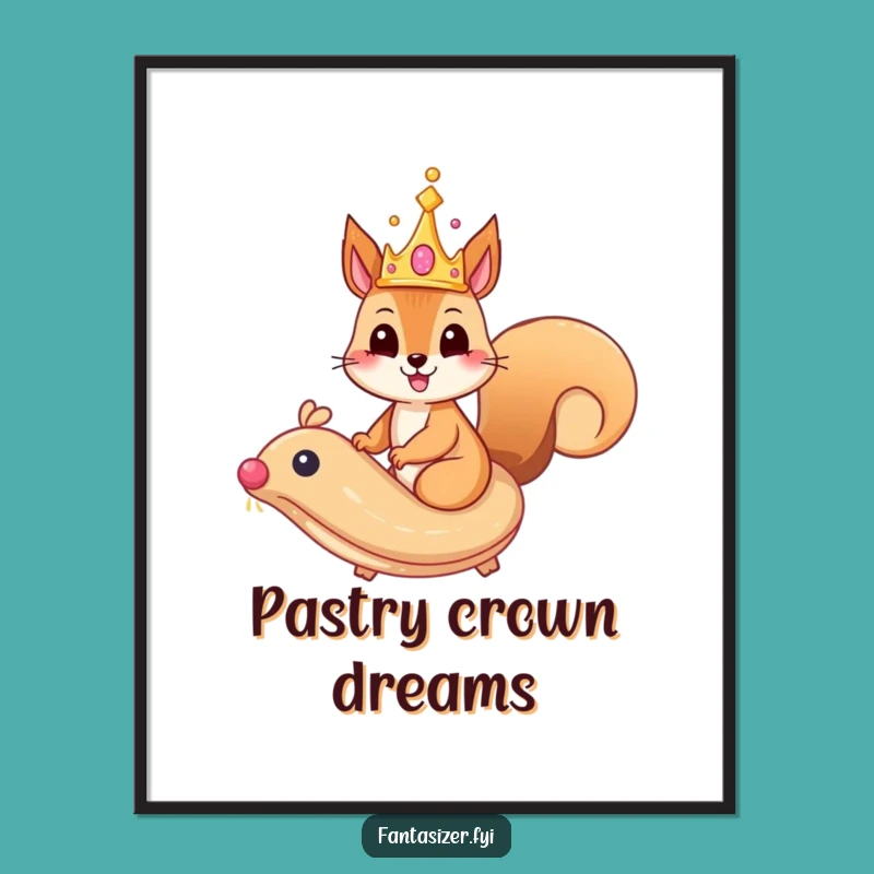 Free Printable Funny Squirrel Art: Royal Pastry Ride - Whimsical Downloadable Decor