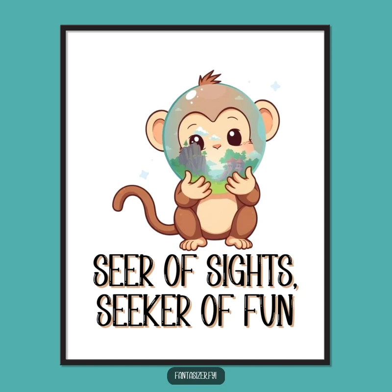 Free Printable Monkey Crystal Ball Art: Whimsical Funny Downloadable Wall Decor