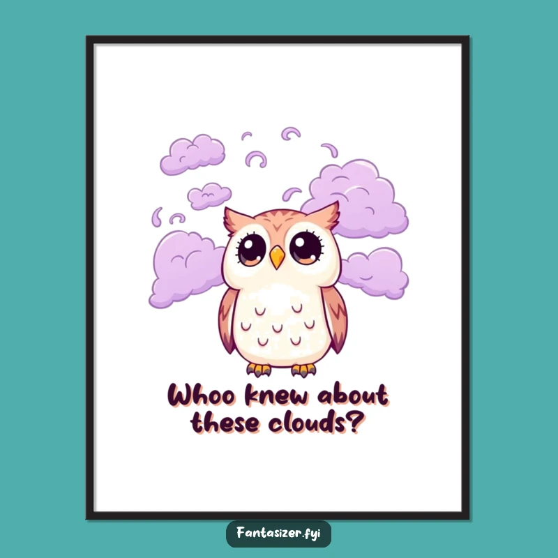 Free Printable Wall Art: Wide-Eyed Owl & Purple Clouds, Funny Downloadable Art