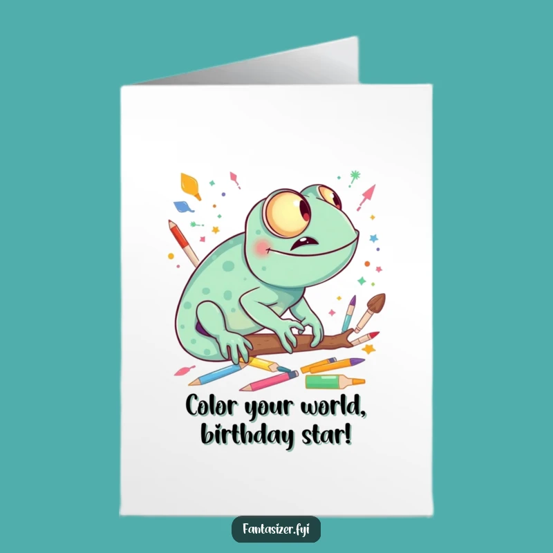 Free Printable Chameleon Birthday Card: Art Dreams Downloadable Gift