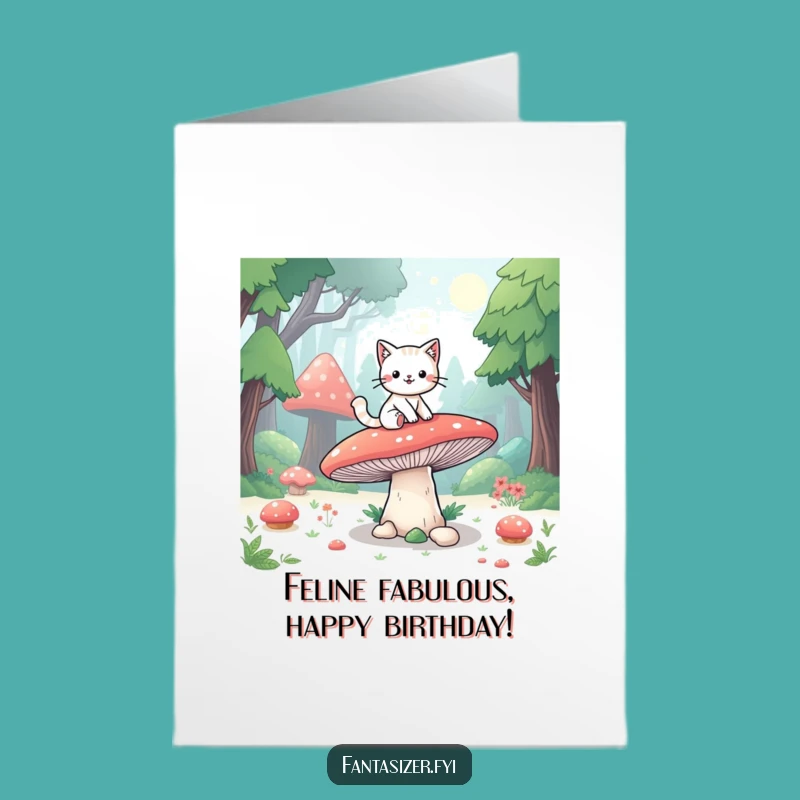 Funny Cat Birthday Card Free Printable: Mushroom Ride, Downloadable, Print at Home Gift