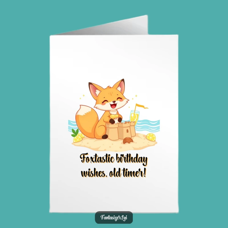 Free Printable Giggling Fox Lemonade Sandcastle Birthday Card - Funny Downloadable Gift