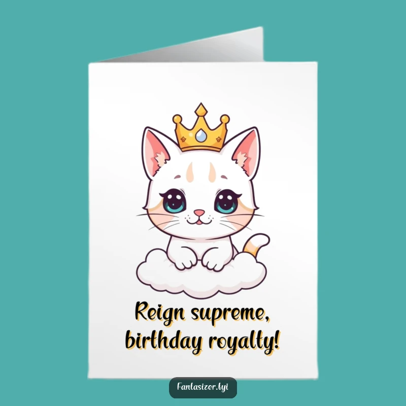Free Printable Birthday Card: Cat King of Clouds - Downloadable Royal Gift