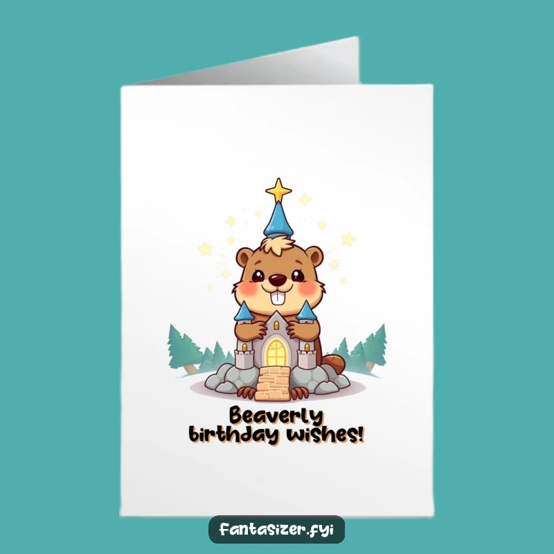 Free Printable Birthday Card: Funny Beaver Star Castle DIY Downloadable Gift