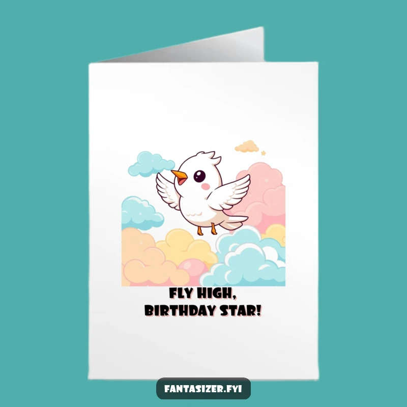 Free Printable Birthday Card: Funny Bird Soaring Clouds, Hilarious Downloadable Gift