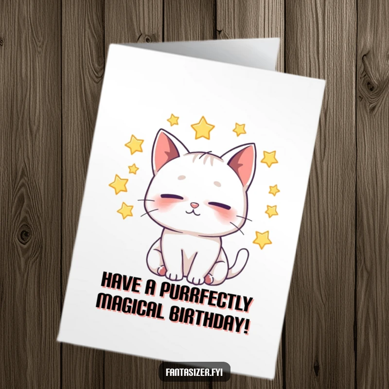 Funny Free Printable Birthday Card: A whimsical cat sleeps soundly with stars floating around its head, dreaming big.