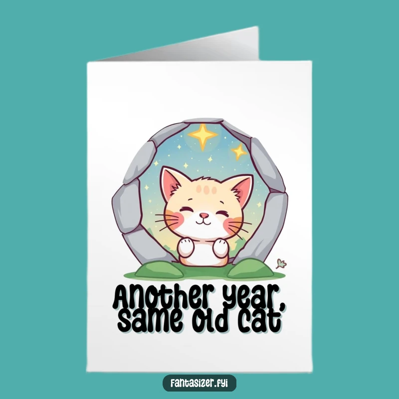 Free Printable Funny Cat Birthday Card: Magical Portal, Whimsical Starry Adventure Gift