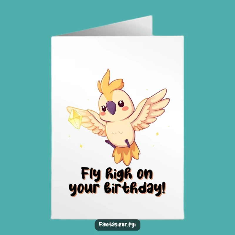Free Printable Funny Parrot Birthday Card: Dream Crystal Quest, Spirited Flying Gift
