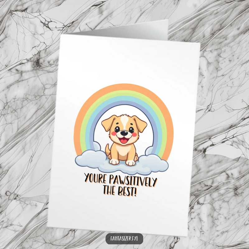 Funny Free Printable Birthday Card: Cheerful puppy peeking through a vibrant rainbow portal, spreading birthday cheer.