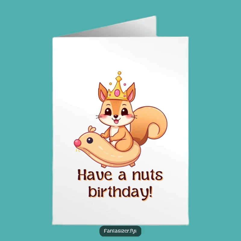 Free Printable Funny Squirrel Card: Royal Pastry Ride - Downloadable Birthday Gift