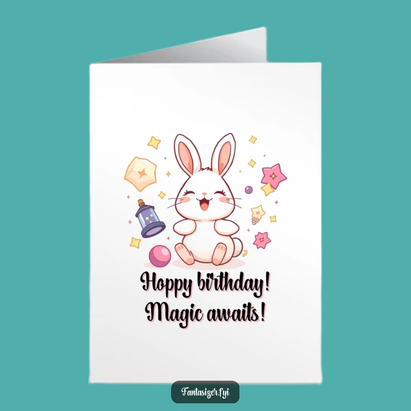 Free Printable Rabbit Birthday Card: Funny Magical Downloadable Gift for Party Lovers