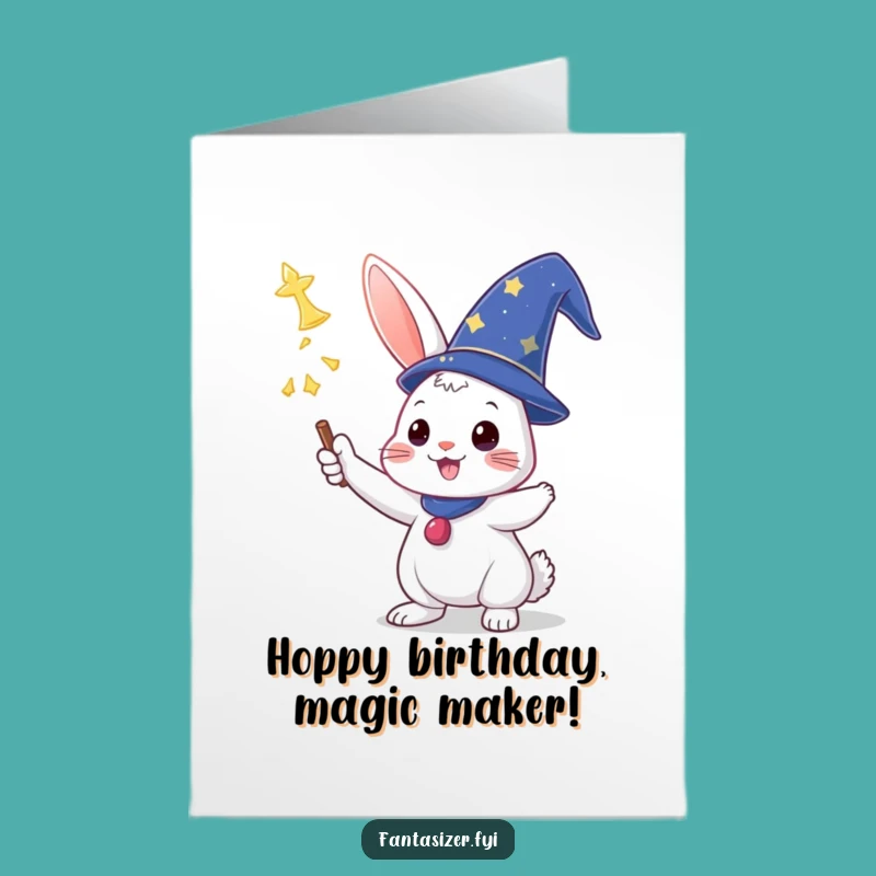 Free Printable Birthday Card: Funny Wizard Rabbit Spell Magic Downloadable Gift