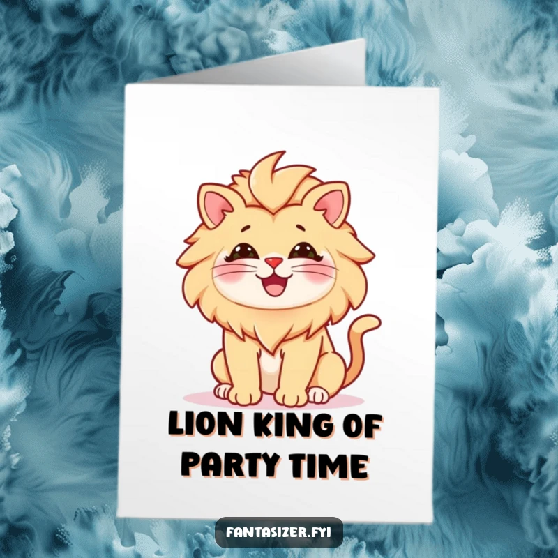 Funny Free Printable Birthday Card: Cat dressed as a lion roaring with joy, wishing a happy birthday.