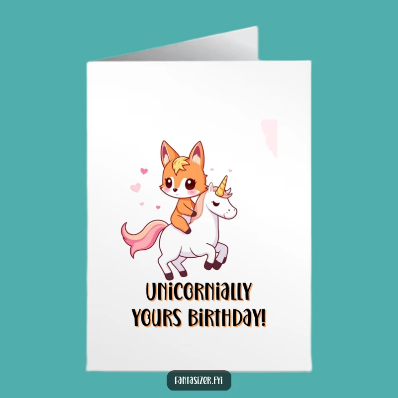 Free Printable Birthday Card: Fox Riding Unicorn, Funny Downloadable Magical Gift