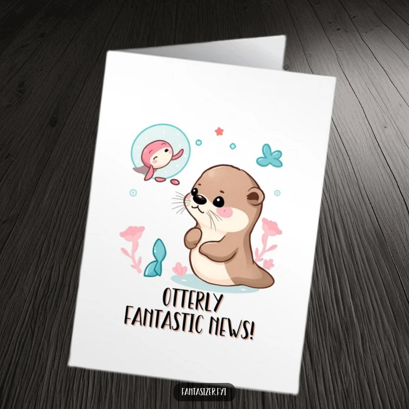 Funny Free Printable Congrats Card: Curious otter joyfully imagining swimming with mermaids, a DIY whimsical gift.