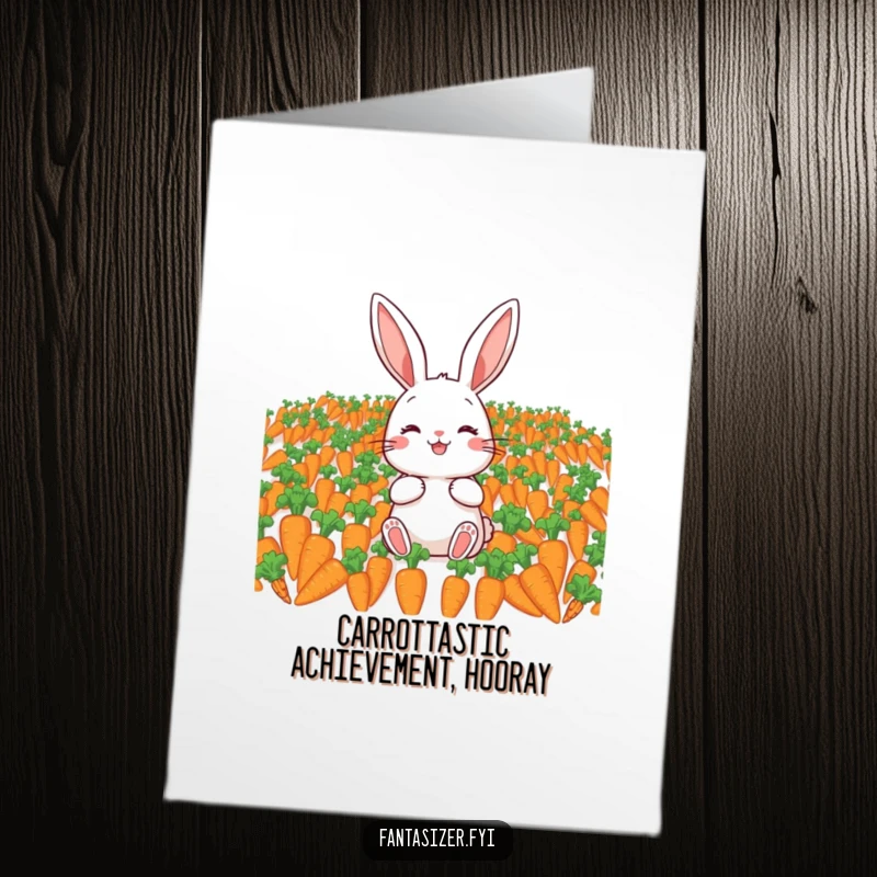 Funny Free Printable Congratulations Card: Happy rabbit surrounded by an abundant field of delicious carrots.