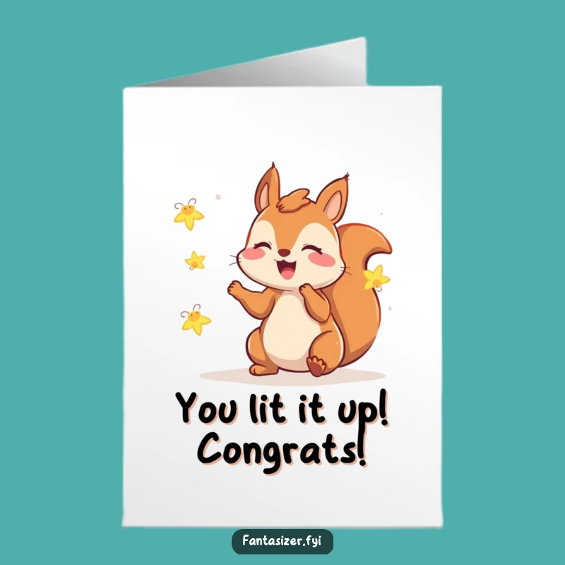 Free Printable Congrats Card: Squirrel & Fireflies, Funny Downloadable Joyful Gift