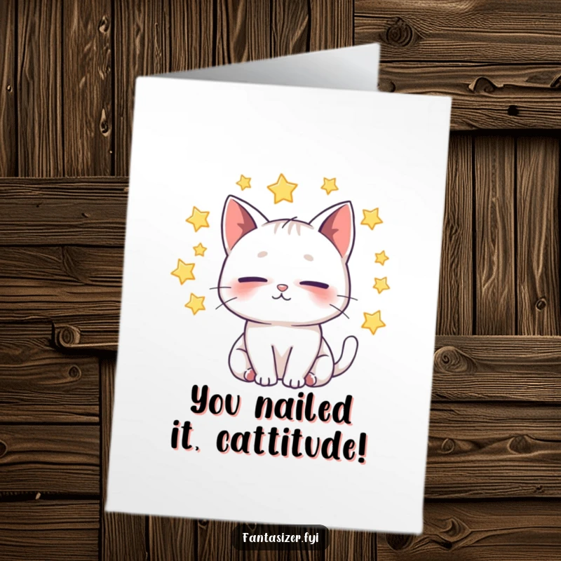 Funny Free Printable Congratulations Card: A whimsical cat gazes dreamily at a sky full of stars, signifying big wins.