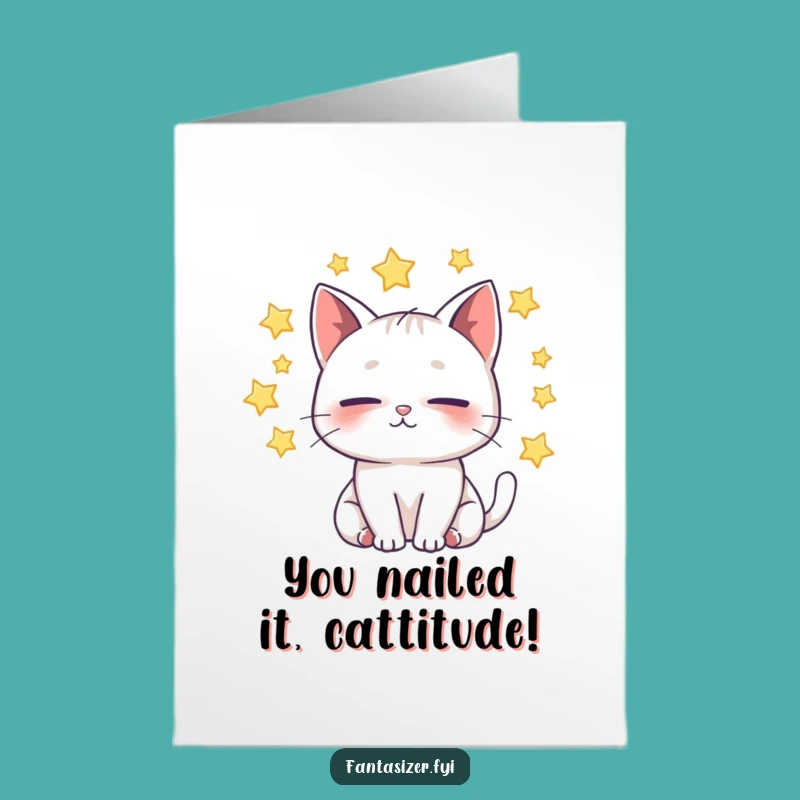 Free Printable Congratulations Card: Whimsical Cat's Starry Success!