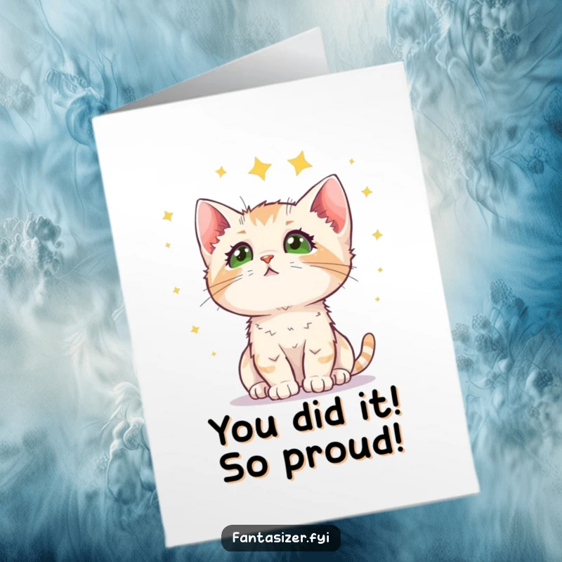 Funny Free Printable Kitten Congrats Card: A curious kitten marvels at the stars, a delightful downloadable for any occasion.