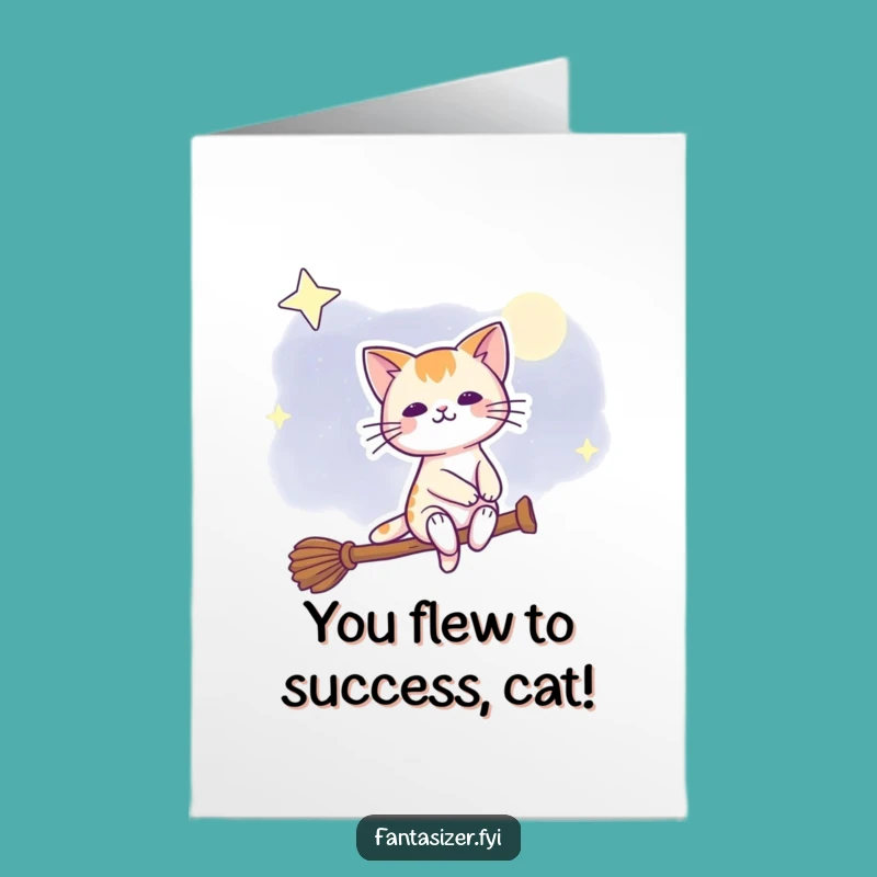 Free Printable Cat Witch Card: Funny Downloadable Congrats for a Spellbinding Success!