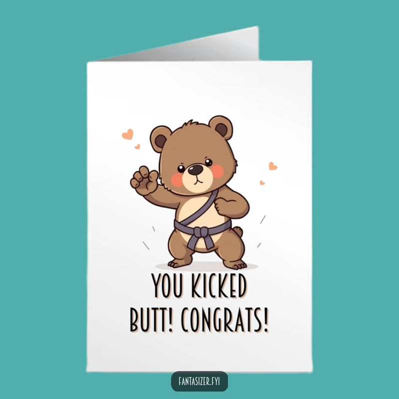 Free Printable Congrats Card: Funny Bear Cub Martial Arts - Downloadable Gift