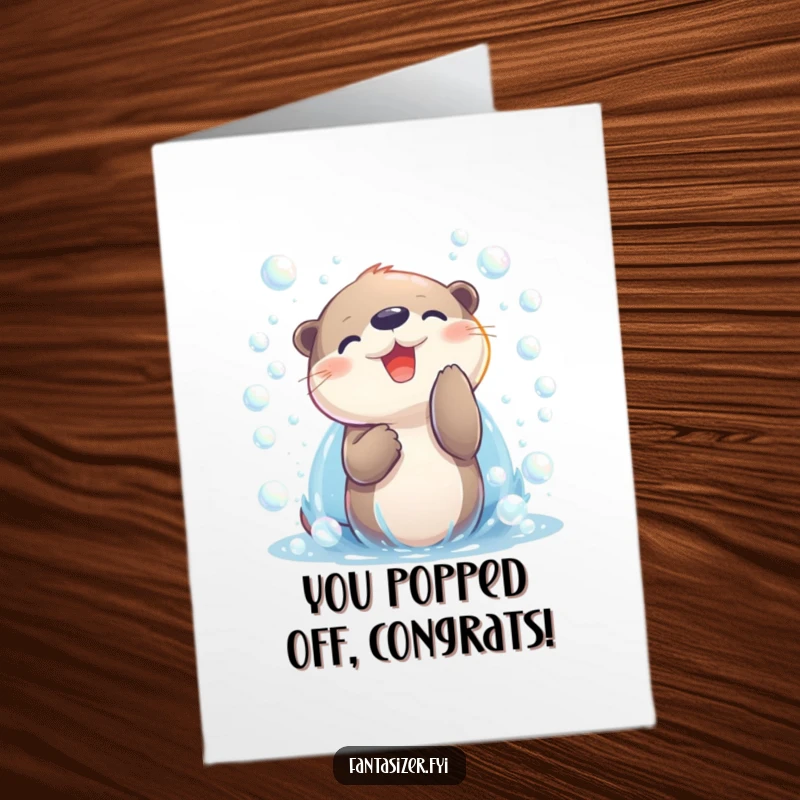 Funny Free Printable Congratulations Card: Adorable otter character surrounded by a dazzling display of shimmering bubbles.