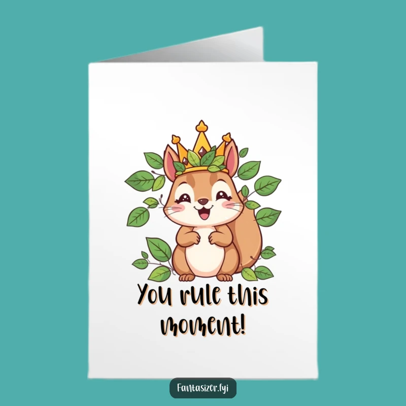 Free Printable Congrats Card: Squirrel King's Leaf Crown Victory Downloadable