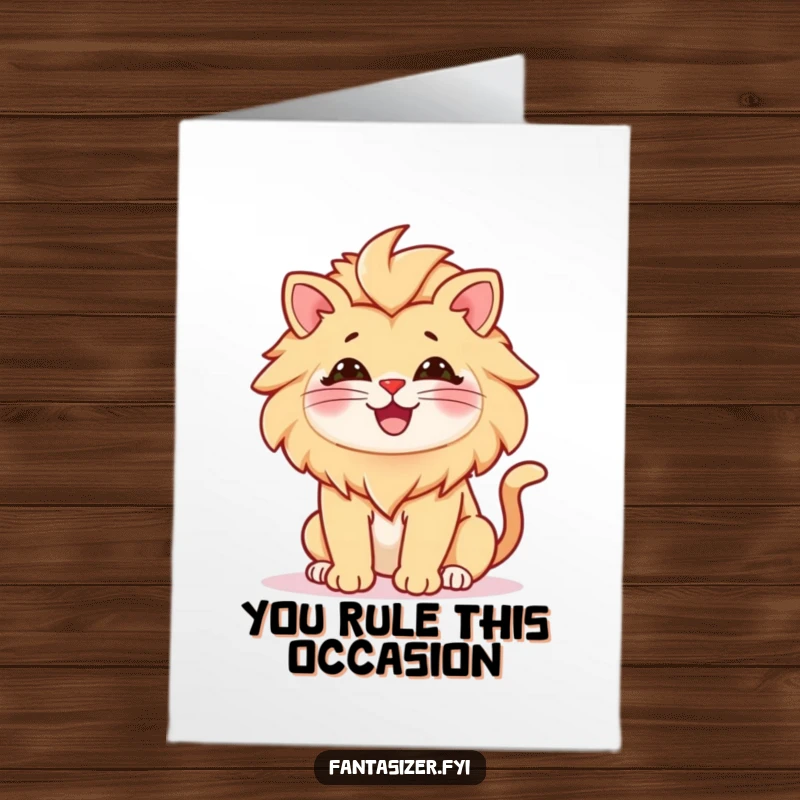 Funny Free Printable Congratulations Card: Cat proudly posing as a lion celebrating a big achievement.