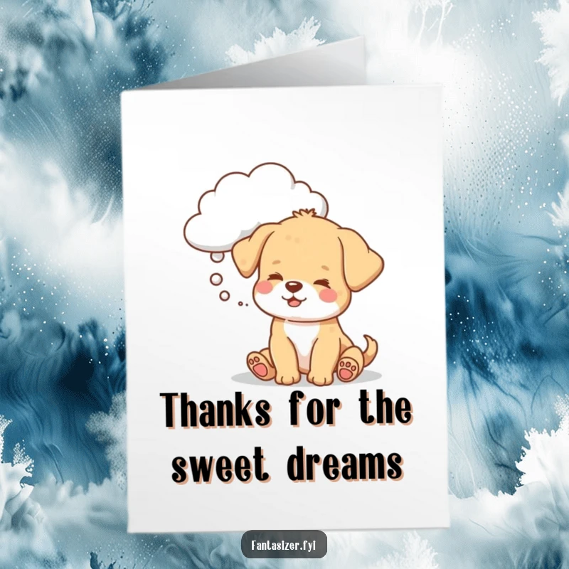 Funny Free Printable Thank You Card: A playful puppy dreaming of a toy-shaped cloud, a sweet thank you.