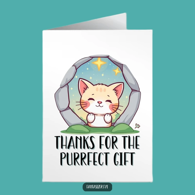 Free Printable Thank You Card: Curious Cat's Magical Discovery, Downloadable Whimsical Gift