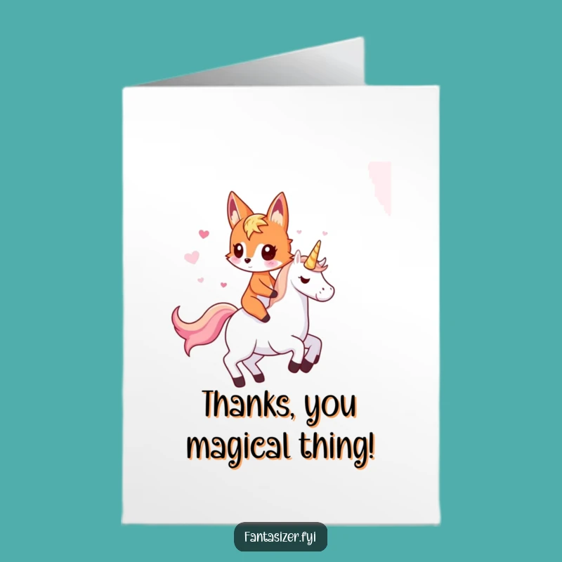 Free Printable Thank You Card: Fox Riding Unicorn, Funny Downloadable Magical Gift