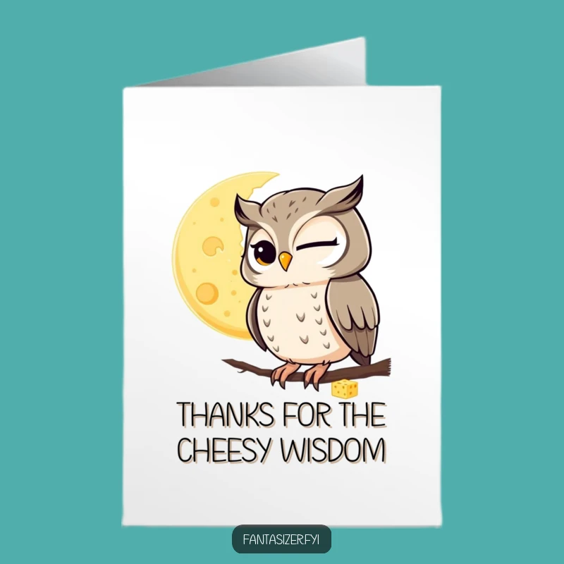 Free Printable Thank You Card: Funny Owl Cheese Moon Gratitude Downloadable Gift