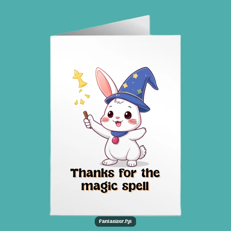 Free Printable Thank You Card: Funny Wizard Rabbit Spell Gratitude Downloadable Gift