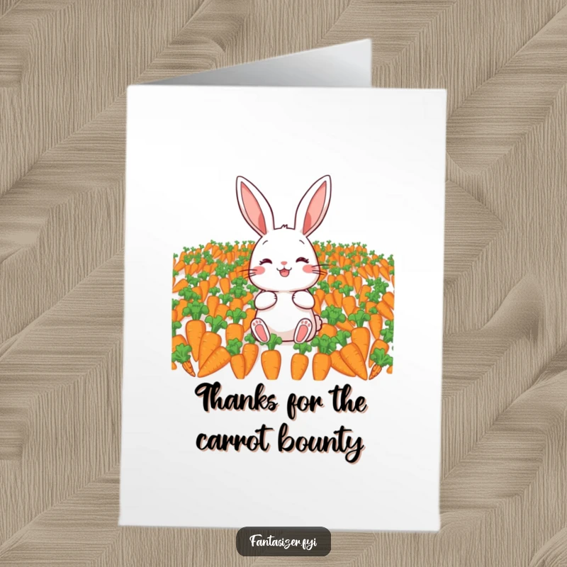 Funny Free Printable Thank You Card: Content rabbit joyfully envisioning a vast field of fresh carrots.
