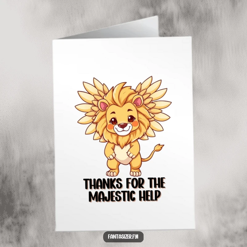 Funny Free Printable Thank You Card: A proud lion mid-transformation into a winged creature conveys majestic and powerful thanks.
