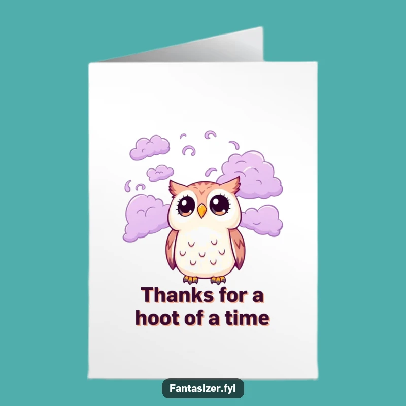 Free Printable Thank You Card: Owl & Purple Clouds, Humorous Downloadable Gift