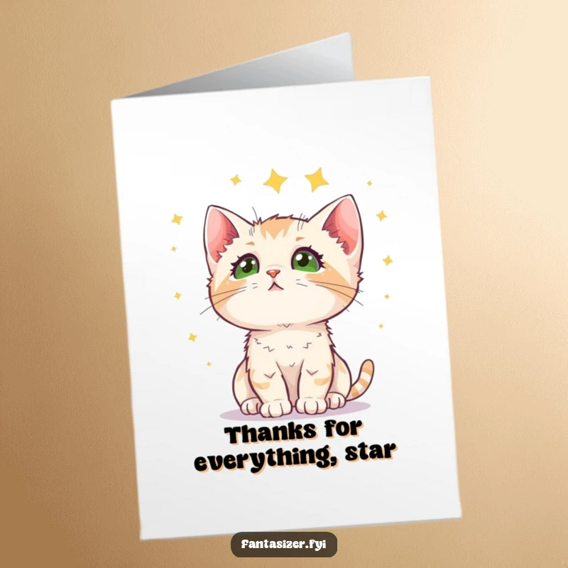 Funny Free Printable Kitten Thank You Card: A curious kitten looks at stars, a unique downloadable expressing gratitude.