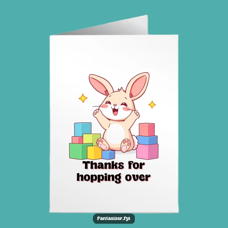 Free Printable Thank You Card: Bunny Blocks World Design, Grateful Downloadable