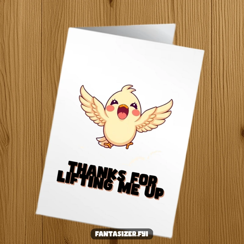 Funny Free Printable Thank You Card: Content bird joyfully imagining soaring freely through the vast sky.