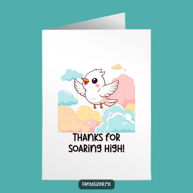 Free Printable Thank You Card: Cheerful Bird Clouds, Funny Downloadable Appreciation Gift