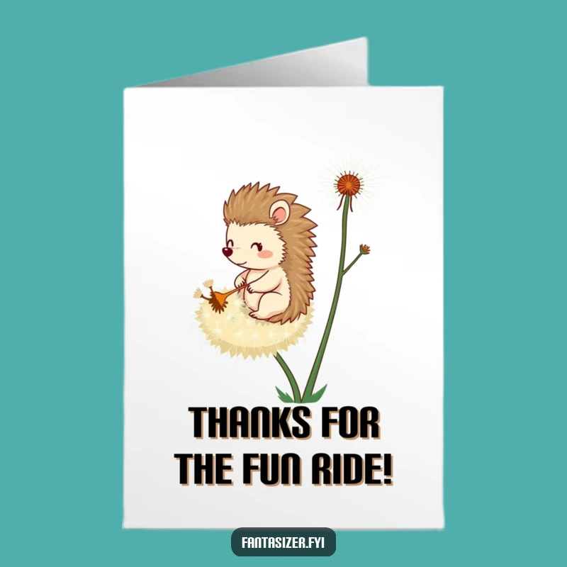 Free Printable Thank You Card: Hedgehog Dandelion Float, Funny Appreciation Gift