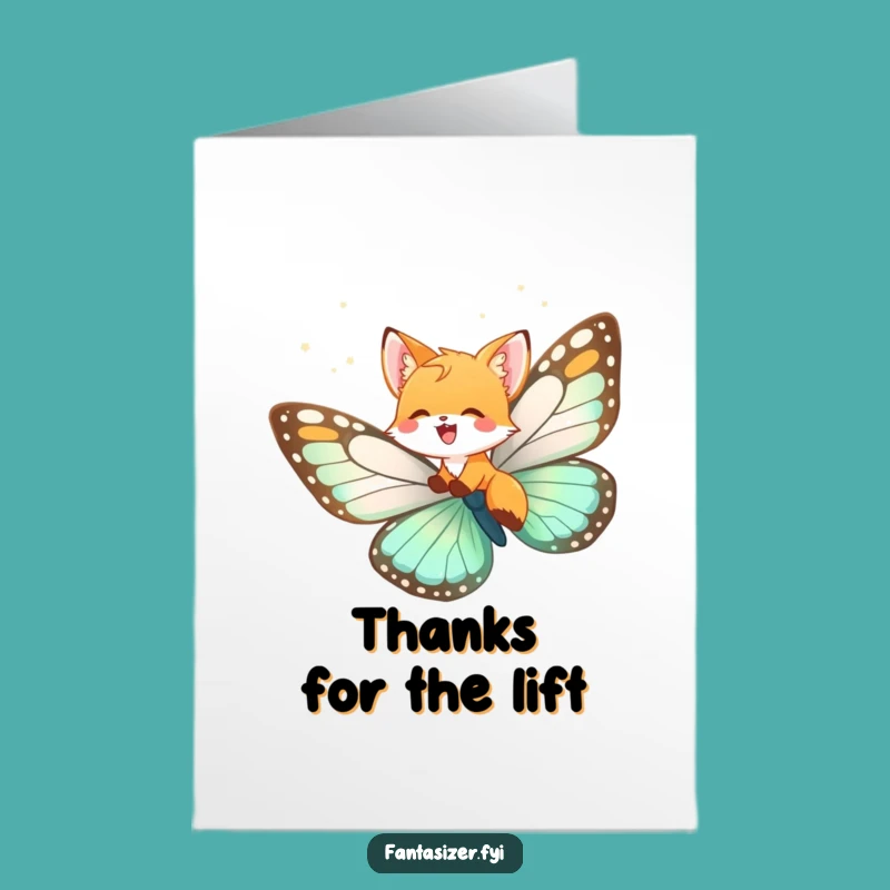 Free Printable Fox Cub Butterfly Thank You Card - Whimsical DIY Downloadable