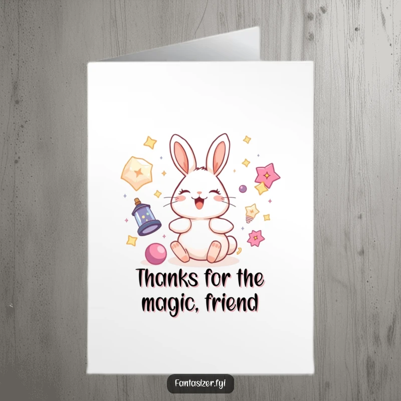 Funny Free Printable Rabbit Thank You Card: A delighted rabbit surrounded by magic, a whimsical downloadable for thanks.