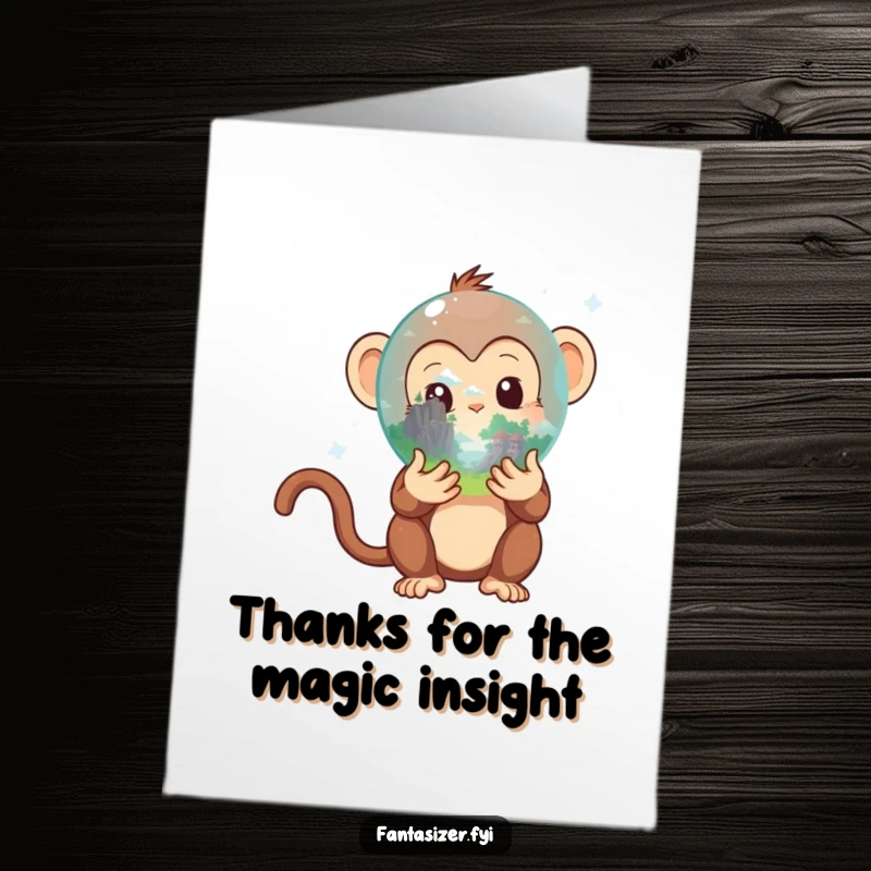 Funny Free Printable Thank You Card: Monkey uses crystal ball to see your amazing kindness.