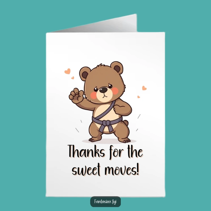 Free Printable Thank You Card: Funny Bear Cub Martial Arts - Downloadable Gift
